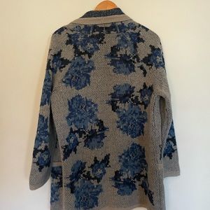 J. Jill blue and gray long floral cardigan, size M, good used condition